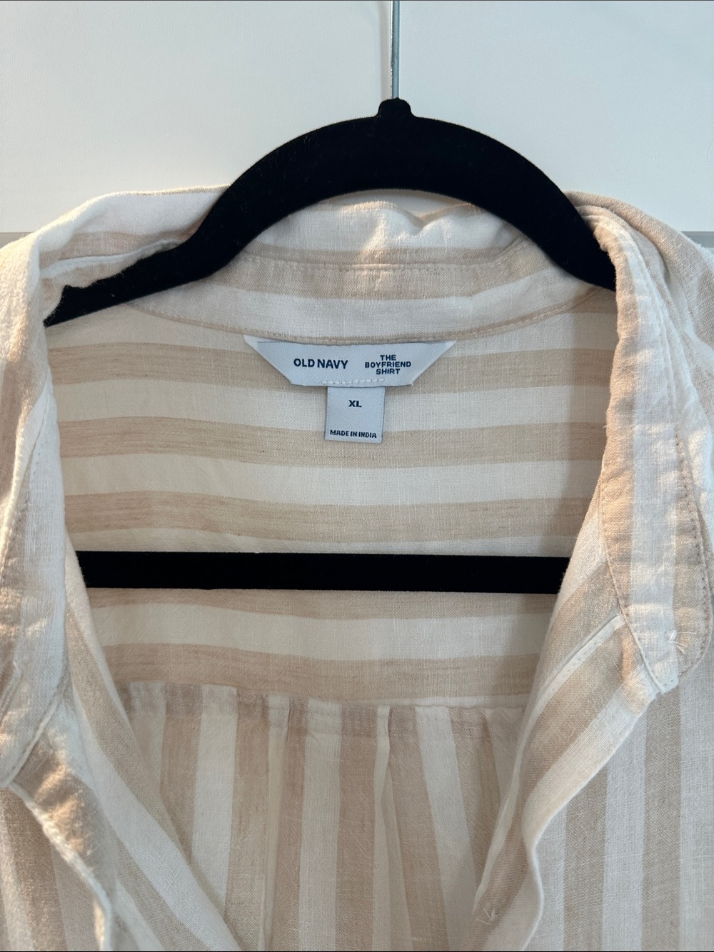 Old Navy Women's Cream and Tan Striped Button-Down Shirt